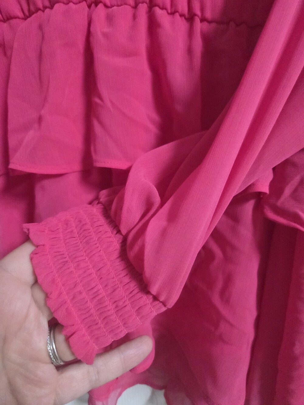 NWT Torrid Bright Pink Ruffle Tiered Long-Sleeve Tunic Size 0(XL) - Picture 5 of 7